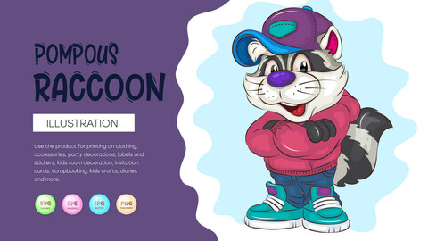 Pompous Cartoon Raccoon. T-Shirt, PNG, SVG.