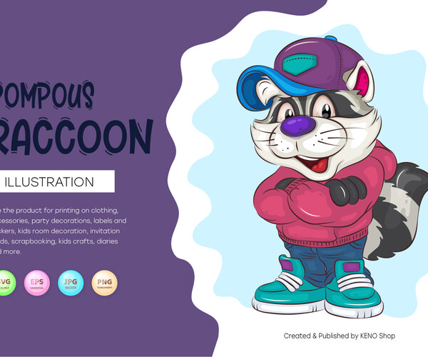 ArtStation - Pompous Cartoon Raccoon. T-Shirt, PNG, SVG. | Artworks