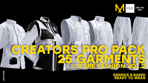Future Fashion Creators Pro Pack - 25 GARMENTS - Clo 3D / Marvelous Designer + OBJ / NO TEXTURE / DIGITAL FASHION / NFT / CLOTHING