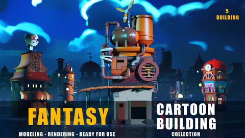 fantasy building collection cartoon low poly