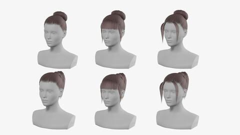 lowpoly 6 hairstyles
