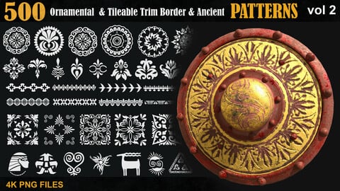 500 Ornamental & Tileable Trim Border & Ancient Patterns-vol2