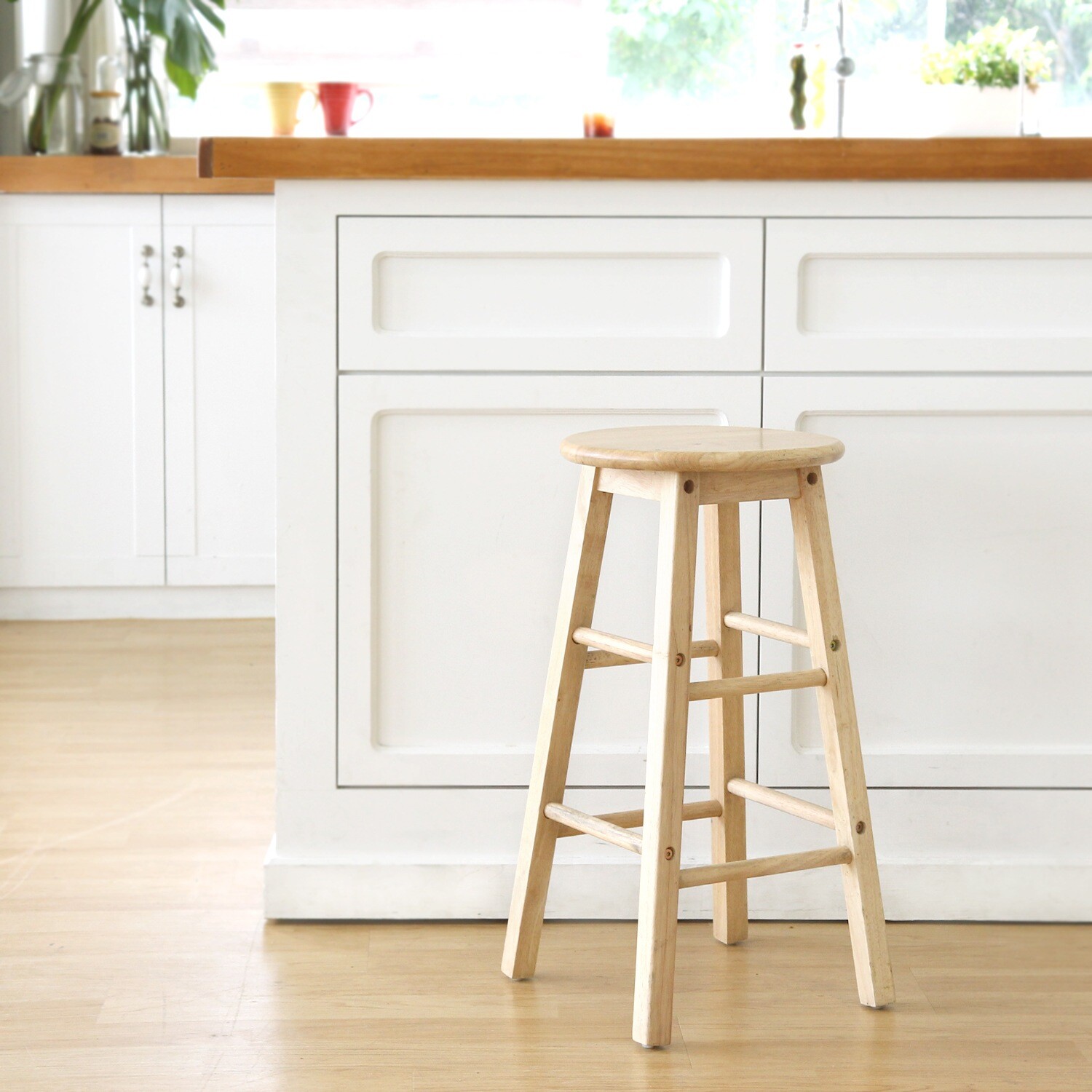 ArtStation Rubber wood prefabricated round wood bar stool Resources