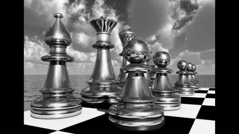 Chess figures in black and white