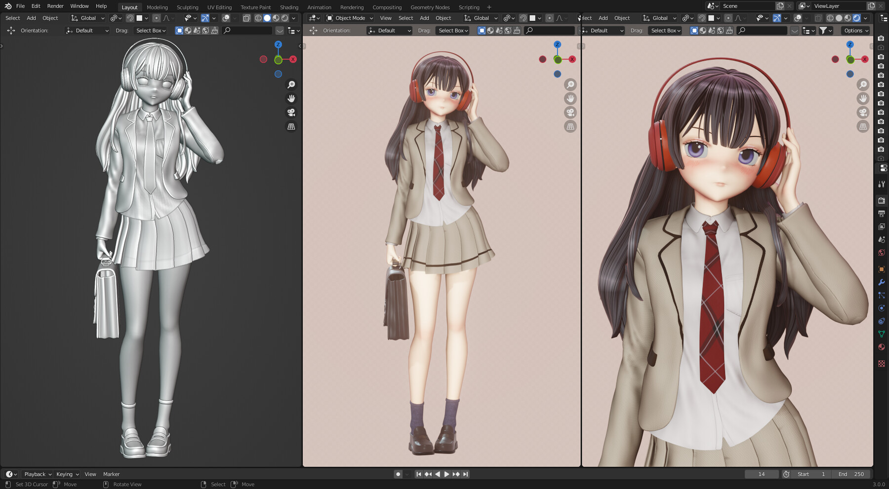 FlyCat Fly - Anime School Girl - Blender 3.0 Full Process videos & 3D model