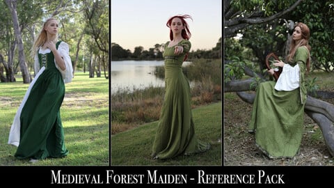 x160 Medieval Maiden wandering in a forest - Pose Reference Pack