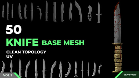 50 KNIFE BASE MESH ( UV / IMM / OBJ / FBX / .BLEND )