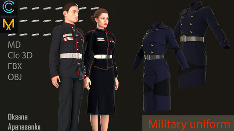 Military uniform. Clo 3D/MD project + OBJ, FBX files