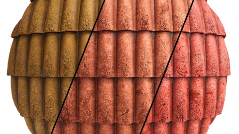 Roof Tile Materials 9- Concrete Roof By 3 color, Pbr By Sbsar, 4k