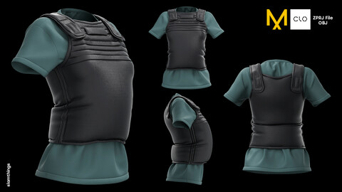 Future Fashion Bulletproof Vest / Waistcoat #007 - Clo 3D / Marvelous Designer + OBJ / NO TEXTURE / DIGITAL FASHION