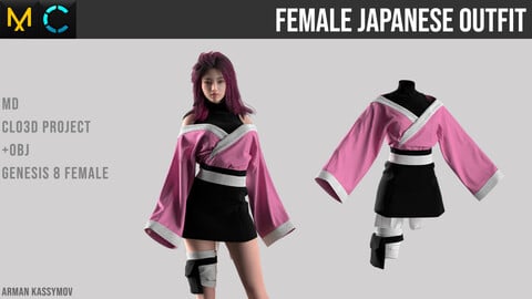Female Japanese Outfit Marvelous Designer project | +.obj