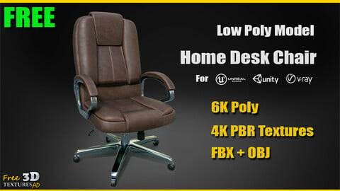 Home desk chair 3D model Low poly + PBR textures 4K