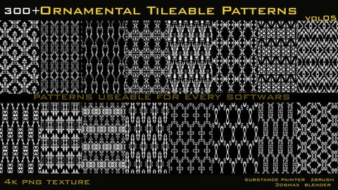 300+ Ornamental Tileable Patterns-4k png textures-vol 05