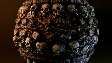 PBR - WALL OF BONES AND SKULL STYLE CATACOMBS, CAVERN, TEMPLE - 4K MATERIAL