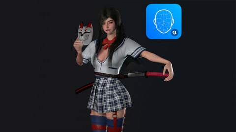 Katana Girl GAME READY 3D Character Low-poly 3D model Low-poly 3D model