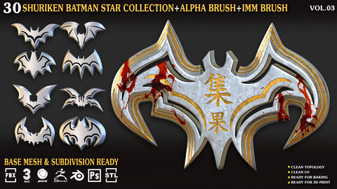 30 Shuriken_Batman_Star_Collection_Vol_03_(UV / IMM /Alpha / OBJ / FBX / .BLEND / 3DSMAX / C4D / STL  /PNG)
