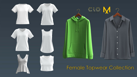 Women's shirts Collection-T-shirt. Hoodie.blouse. Marvelous Designer & CLO3D Projects OBJ+FBX+ZPRJ