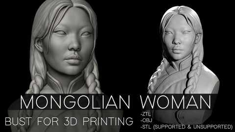 Mongolian woman bust for 3D Printing (pre-supported)