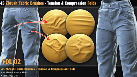 45 Zbrush Fabric Brushes - Tension & Compression Folds (VOL-02)