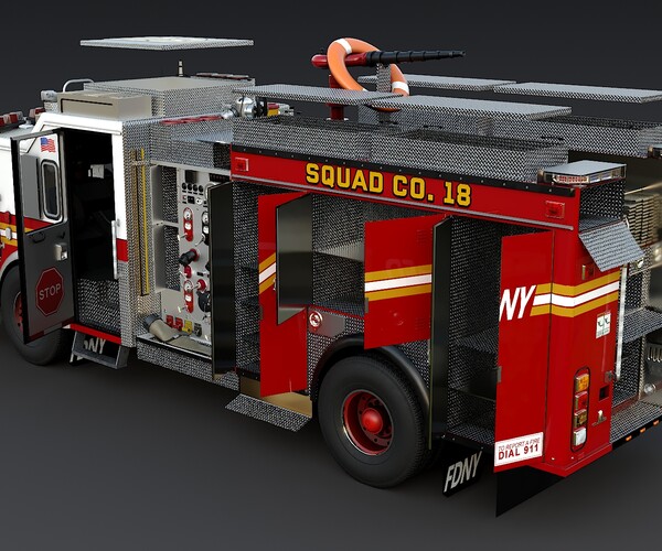 ArtStation - Fire Truck FDNY Squad with Interior | Game Assets