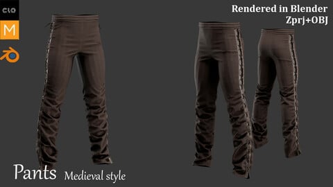 Medieval Pants. Marvelous designer and LowPoly-HighPoly Mesh