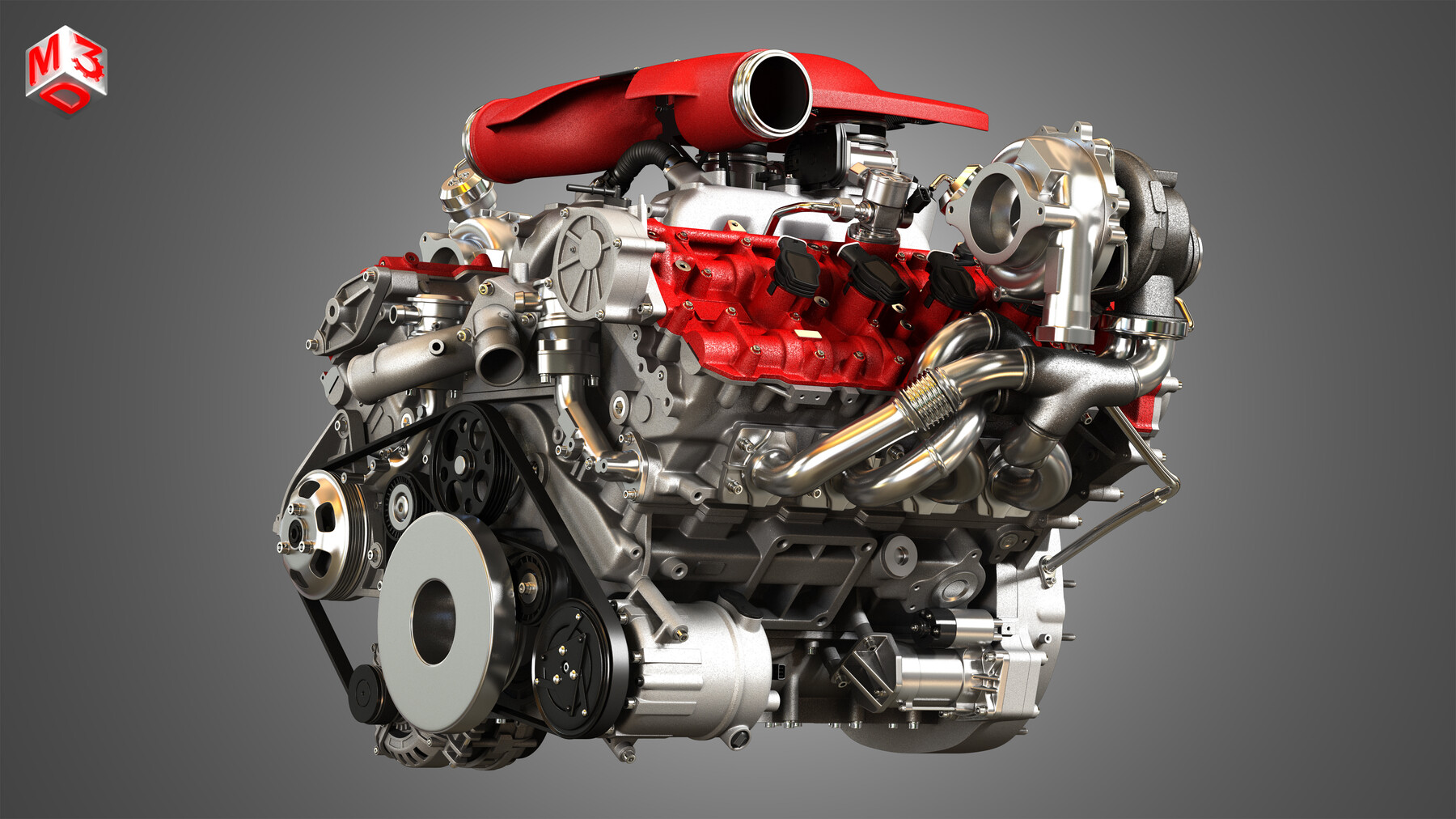 ArtStation - Ferrari 458 Twin Turbo Engine 3D Model