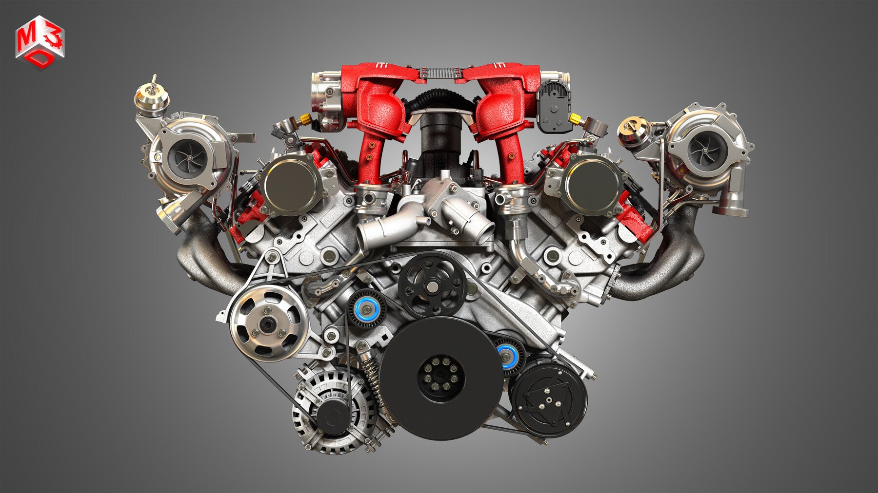 ArtStation - Ferrari 458 Twin Turbo Engine 3D Model