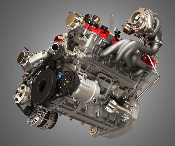 ArtStation - Ferrari 488 GTB Engine - V8 Twin Turbo Engine | Resources