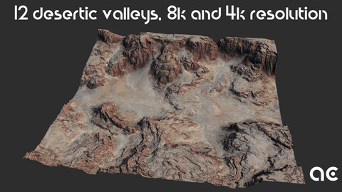Desertic Valleys Collection Vol.2 | 12 Terrains at 8k resolution, Height map+Texture+Mesh