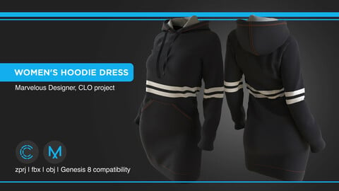 Women's Hoodie Dress | clo3d | marvelous designer