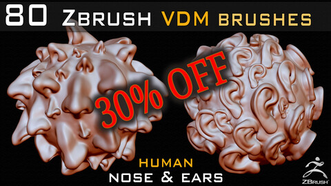 80 Zbrush VDM Human Nose & Ears Brushes + Alpha + FBX + OBJ, Bundle ( 30% OFF )