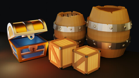 3D Game assets - Crate- Barrel- Chest