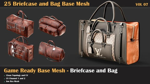25 Briefcase and Bag Base Mesh  - VOL 08 ( Game Ready )