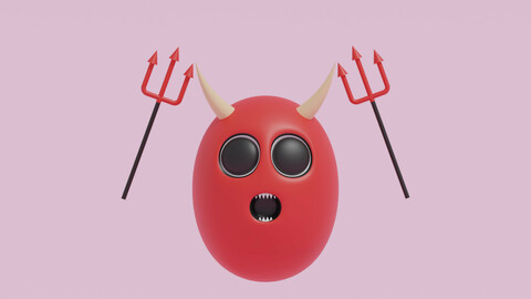 Cartoon Cute Devil and Devil Trident 3D Model