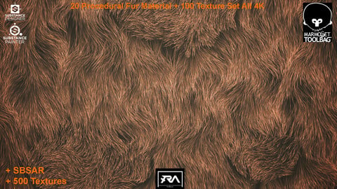 20 Procedural Fur Material (Tileable) + 100 Texture Set (500 Texture 4K - 5 Different Color)
