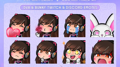 Dva & Bunny Overwatch Twitch Emotes (Animated Lurk)