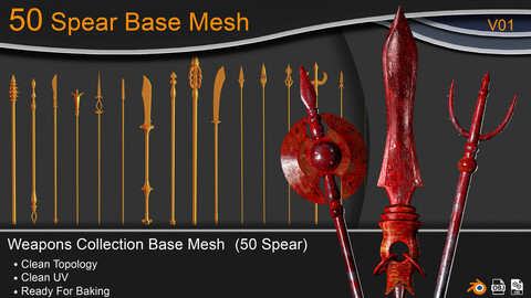 50 Spear Base Mesh VOL 01 - Game Ready