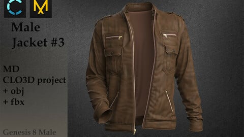 Mens leather jacket 2 / Clo 3D project +obj+fbx