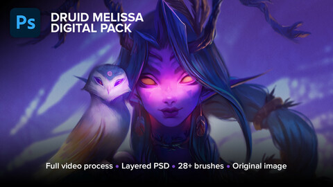 Druid Melissa Digital Package. Full process (10h57m), PSD, brushes, 3500x5000 image
