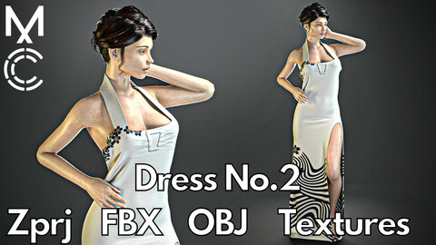 Female dress No.2 : Marvelous Designer + Clo3d + OBJ + FBX + Texture