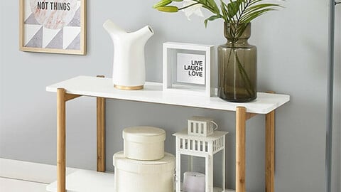 2 steps of wooden wide storage shelf