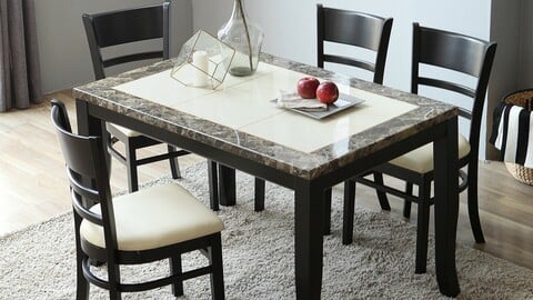 Damian Black Natural Stone Marble Solid Wood Dining Table for 4