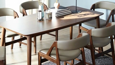 rubber wood wooden dining table for 6 people