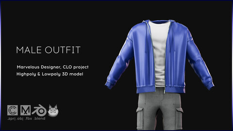 Male Outfit. Jacket, pants, underpants, tshirt. Low-Poly. PBR tex + SL text. Avatar for Second Life