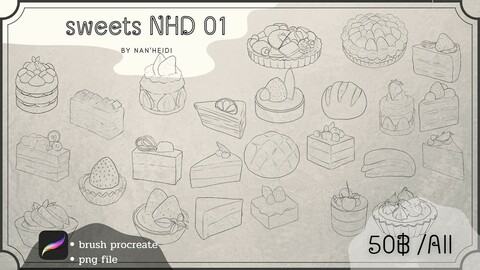 25 Sweets NHD 01 Procreate brushes Cakes