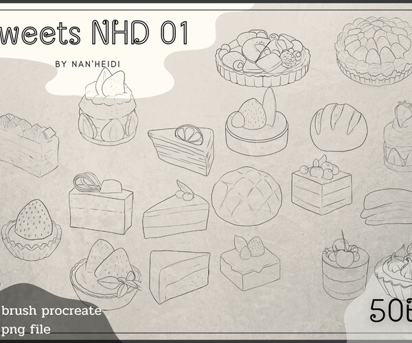 ArtStation 25 Sweets NHD 01 Procreate brushes Cakes Brushes