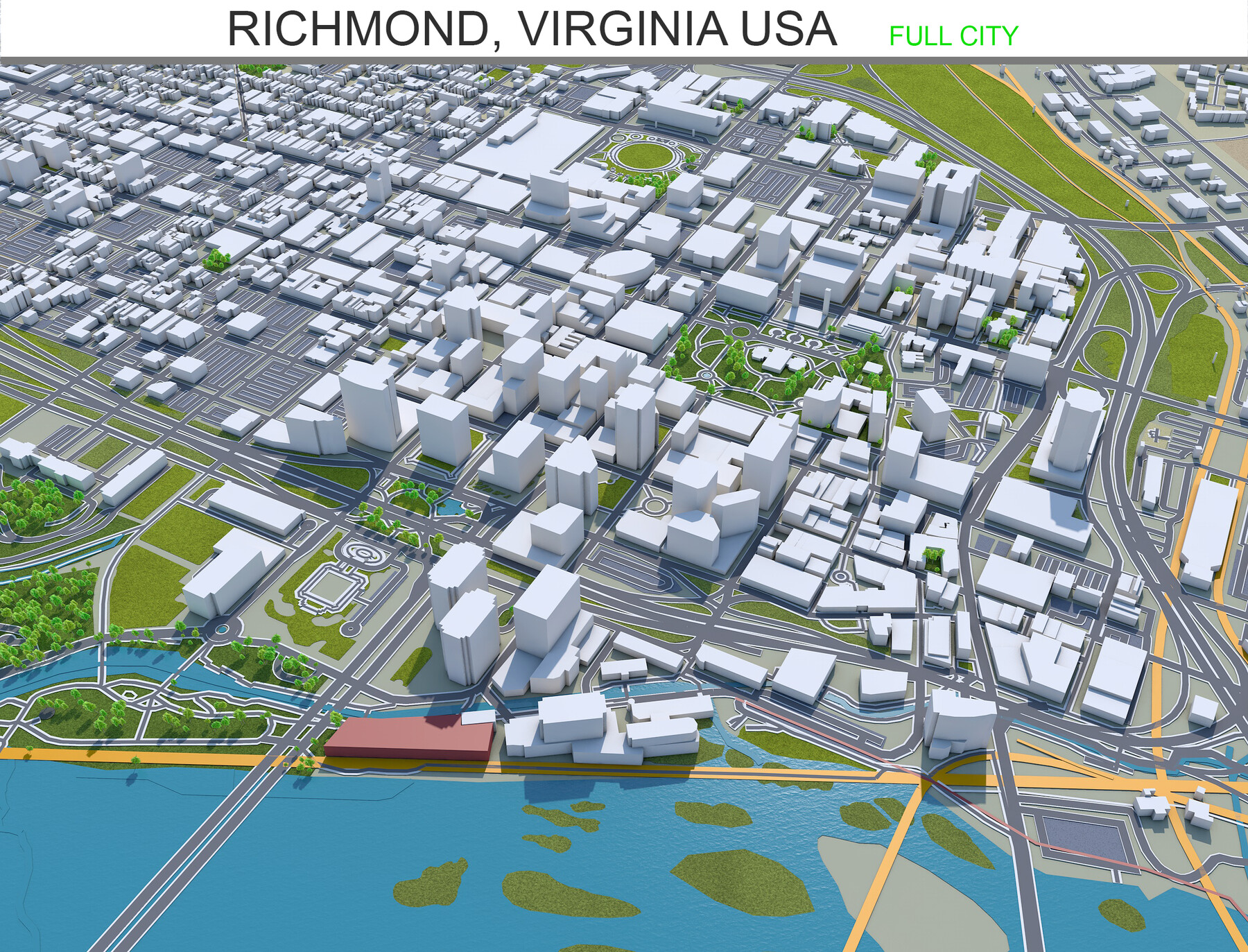 Richmond City Va Gis Artstation - Richmond City Virginia Usa 3D Model 40Km | Resources