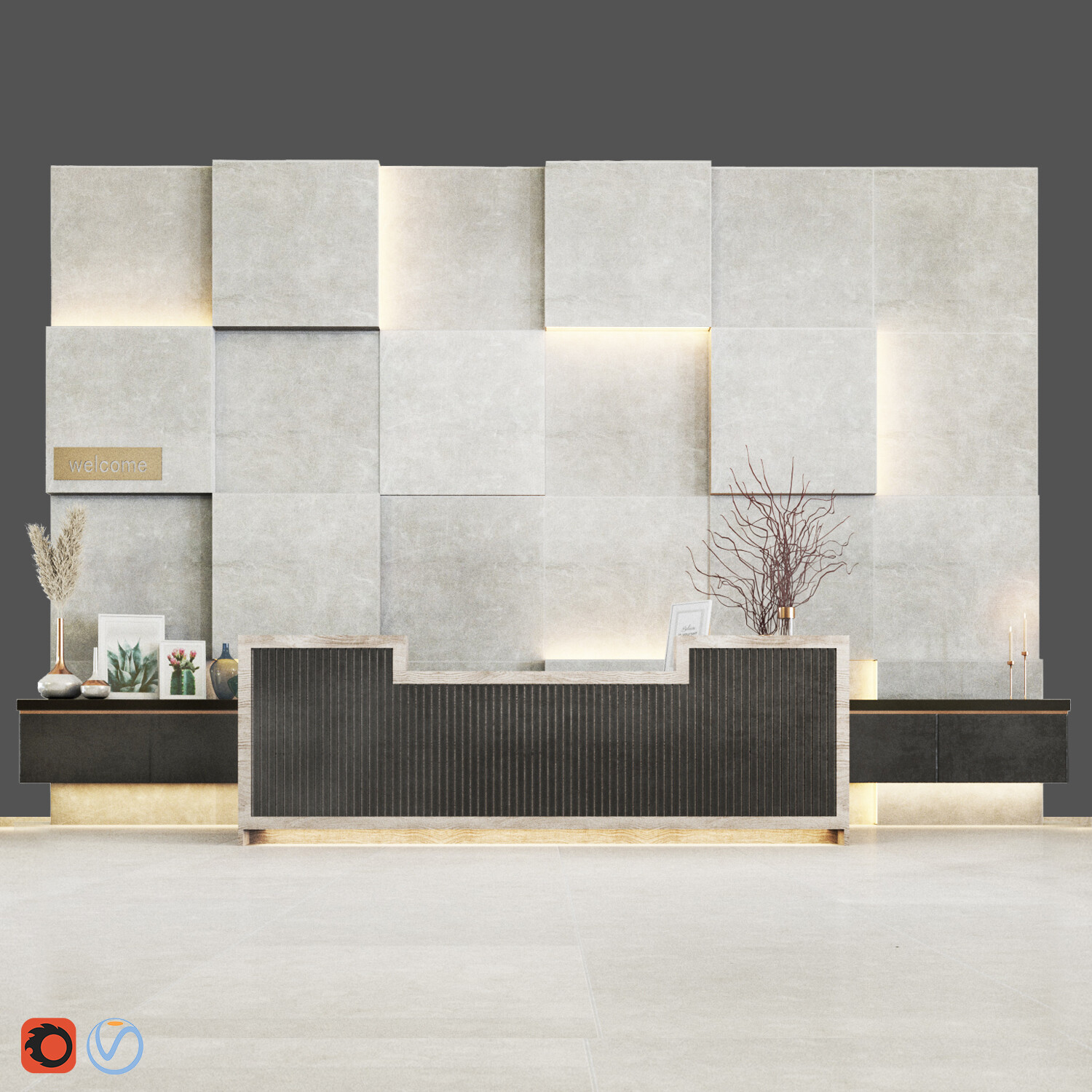 ArtStation - reception desk office lobby wallpanel entrance | Resources