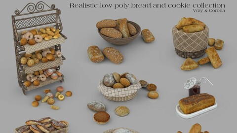 Realistic Low Poly Bread And Cookie Collection