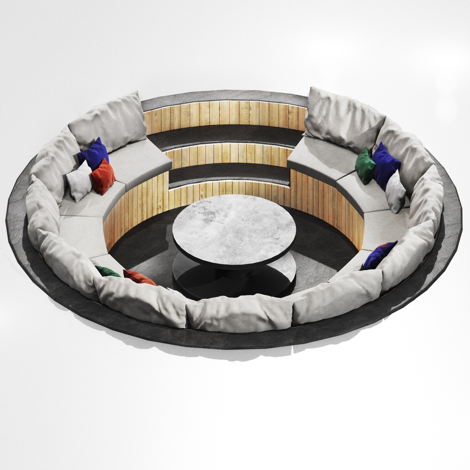 ArtStation backyard seating · backyard sofa · cafe seating · circle